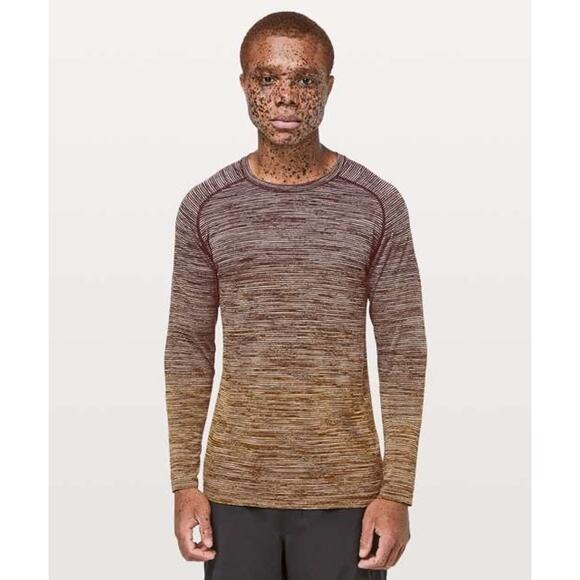 Lululemon Men Dark Adobe Brown Gold Ombre Metal Vent Tech LS Long Sleeve Shirt M - Picture 1 of 7